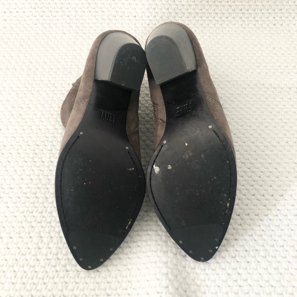 Frye JENNIFER Brown Grey Suede Pointed Stacked Heel Dress Ankle Boots 6 - Picture 10 of 12